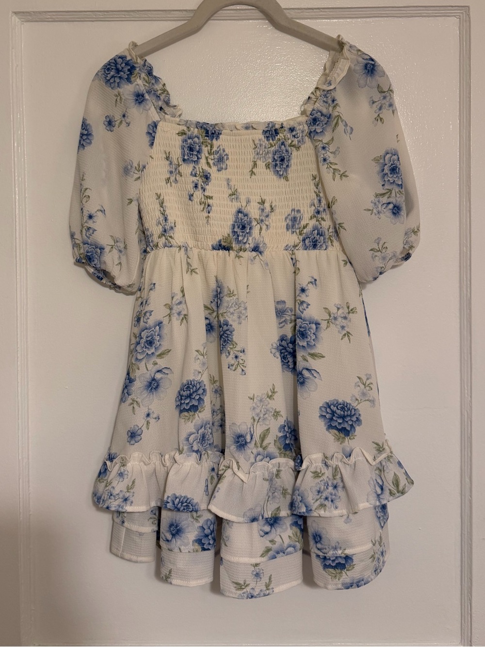Blue Floral Smocked Kids Dress